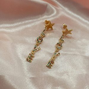 Aretes colgantes mini zirconias multi colors _ LOVE